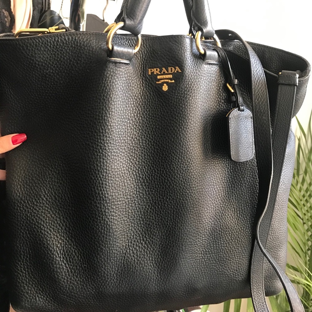Black Large Prada Shopping Tote Vitello Daino